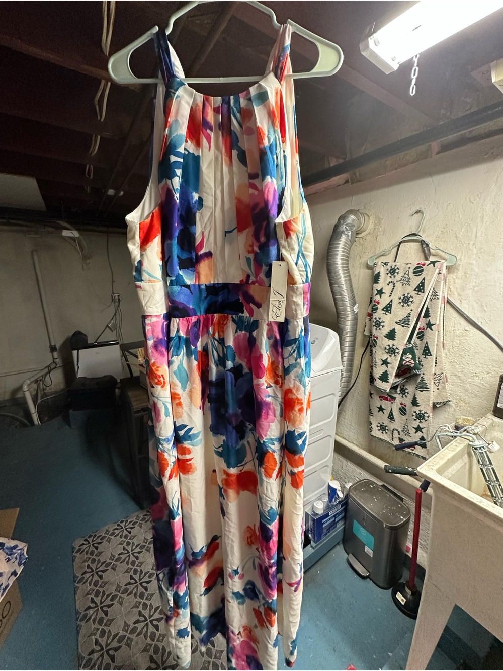 Eliza J White Maxi Dress with Blue Pink Orange Floral Print